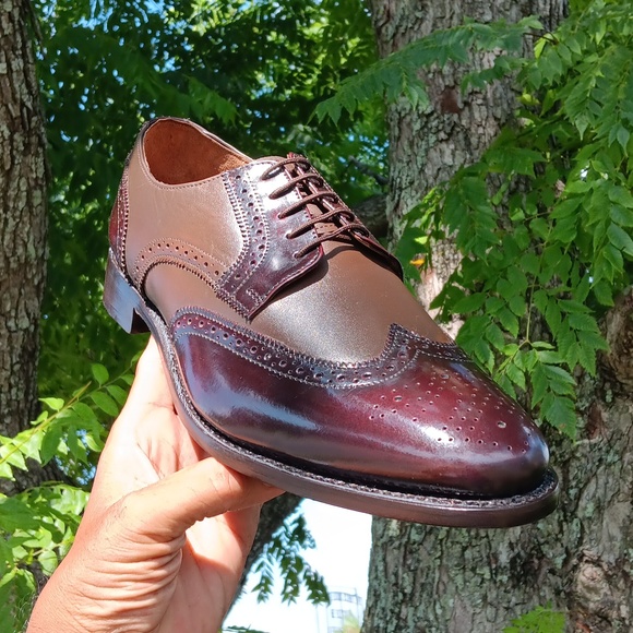 DLT Men\'s Hand Crafted (2) Tone Genuine Leather Wing Tip Goodyear Welted Oxfords main image 11